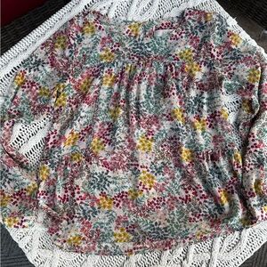 Loft Women's Floral Print Long Sleeve Lightweight Blouse XS Petite Multicolor